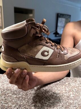Coach Brown and Cream High-Top Sneaker
